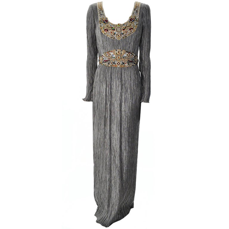 Vintage Mary McFadden Couture Beaded Fortuny Evening Gown at 1stdibs