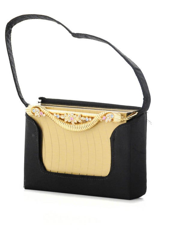 Minaudière Clutch-Gold With Black Faille Frame For Sale 3