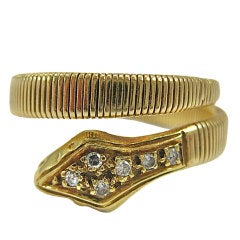 Yellow Gold & Diamonds Snake Ring