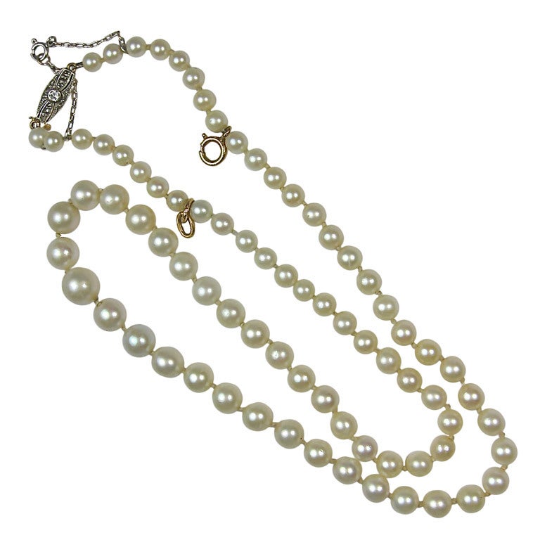 Edwardian Saltwater Pearls Matinee Length Necklace For Sale