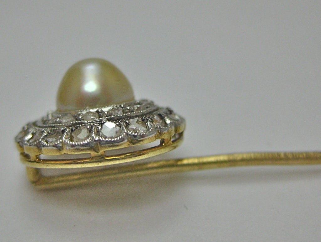 Rose Cut Diamonds & Pearl Stick Pin