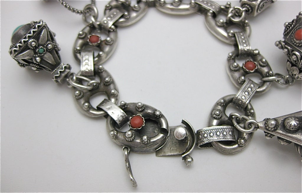 Italian Gem Set Silver Charm Bracelet  For Sale 3