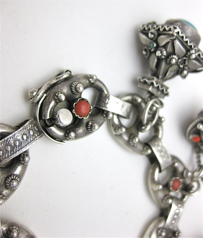 Italian Gem Set Silver Charm Bracelet  For Sale 4