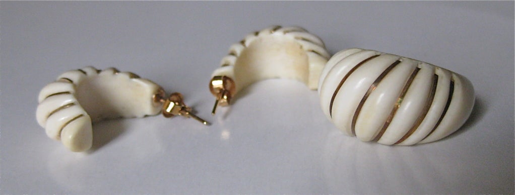 Gold Wrapped Ivory Ring and Earrings. at 1stDibs real ivory earrings real ivory ring vintage ivory earrings
