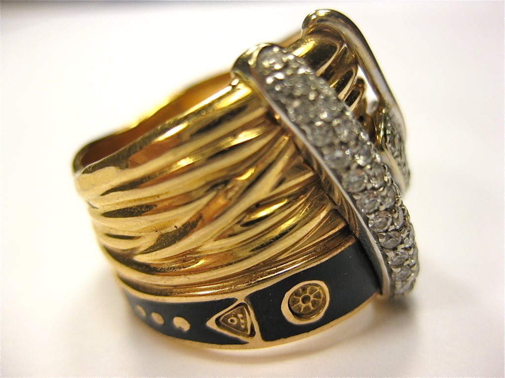 Women's or Men's La Nouvelle Bague Rose Gold & Enamel Diamond Ring