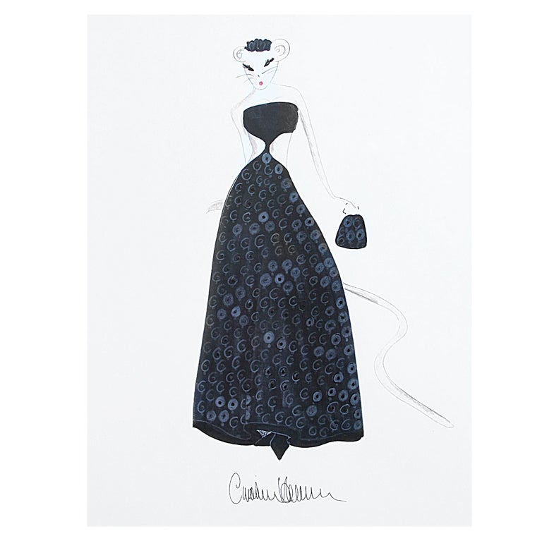 Mouse Couture Sketch by Carolina Herrera For Sale
