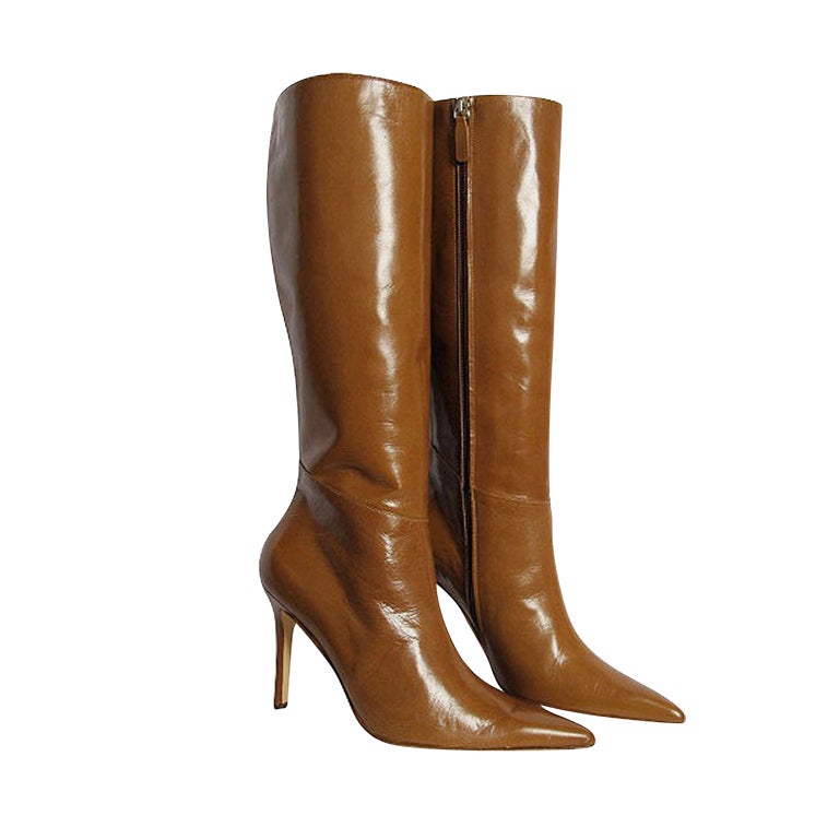 Valentino Camel Colored Leather Boots For Sale
