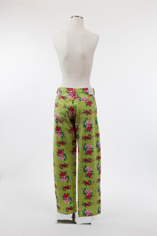 Brown 1990's Todd Oldham Floral Jeans For Sale
