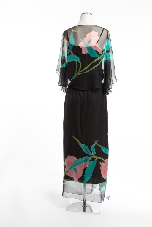 Black Vintage Silk Chiffon Evening Gown For Sale