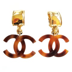 1994 Chanel Tortoise Shell Lucite Earrings