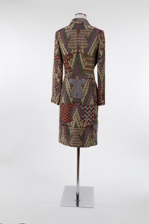 Brown Early 1980's Bill Blass Tapestry-Style Coat For Sale