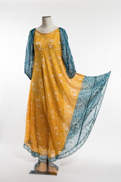 1970's Troubadour London Ethnic Print Dress For Sale at 1stdibs