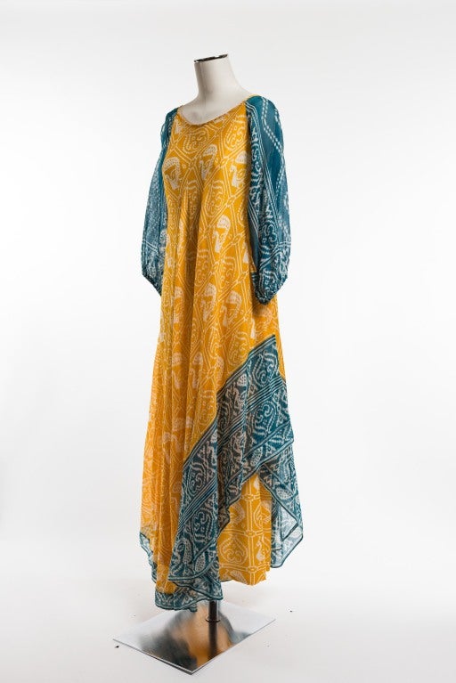 Brown 1970's Troubadour London Ethnic Print Dress For Sale