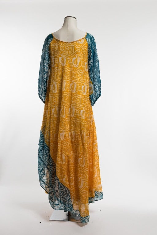 1970's Troubadour London Ethnic Print Dress In Excellent Condition For Sale In San Francisco, CA