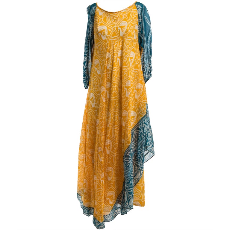1970's Troubadour London Ethnic Print Dress For Sale
