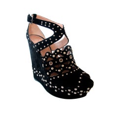 Alaia Black Suede Studded Platform Wedge Sandals