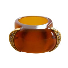 Vintage Kai-Yin Lo Lucite Ring with 18k Vermeil and Pave Diamonds