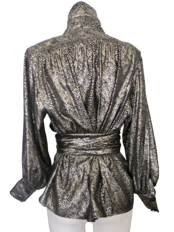 1980's Yves Saint Laurent Silk Metallic Blouse and Tie In Excellent Condition For Sale In San Francisco, CA