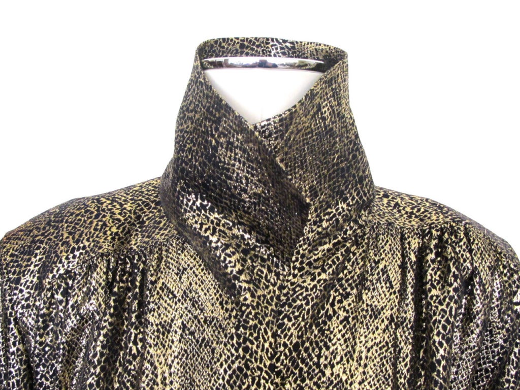 Women's 1980's Yves Saint Laurent Silk Metallic Blouse and Tie For Sale