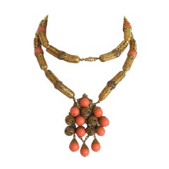 1960's Gold Tone & Faux Coral Necklace