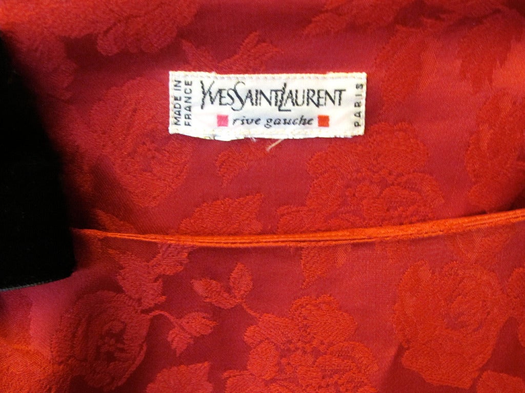 1990's Yves Saint Laurent Red Flower Brocade Dress For Sale 3