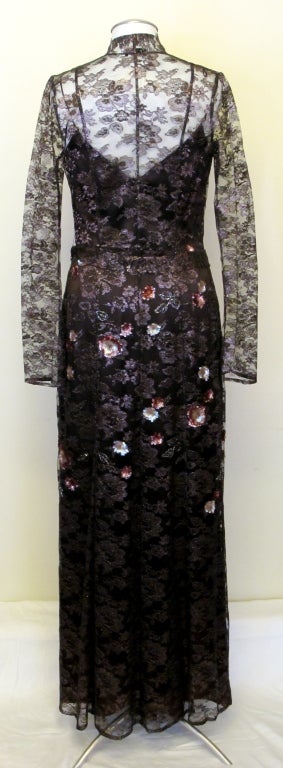 Black Dice Kayek Slip Dress with Embellished Lace Overdress For Sale
