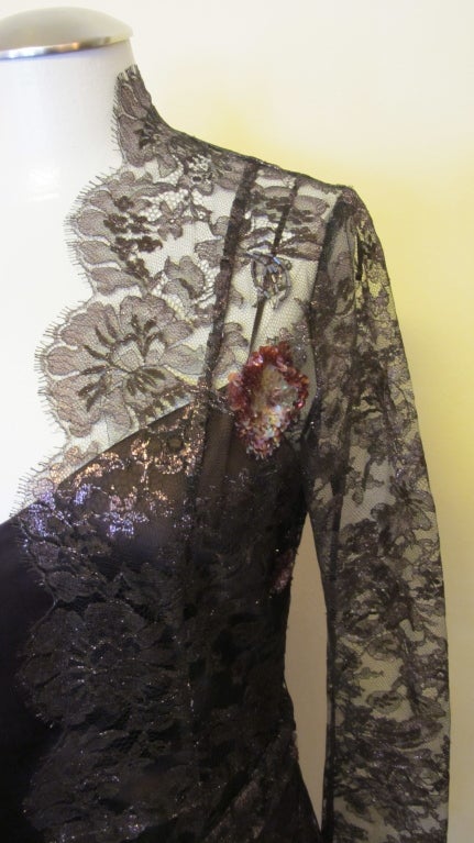 Dice Kayek Slip Dress with Embellished Lace Overdress For Sale at 1stDibs