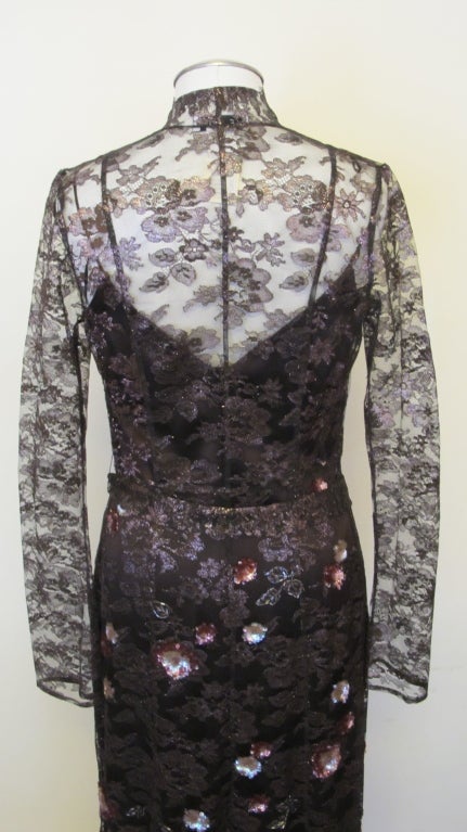 Dice Kayek Slip Dress with Embellished Lace Overdress For Sale 3