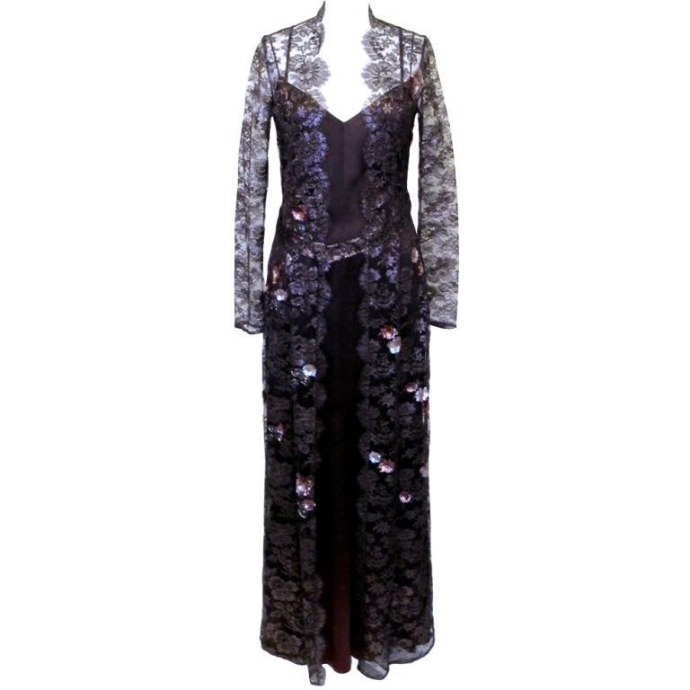 Dice Kayek Slip Dress with Embellished Lace Overdress For Sale