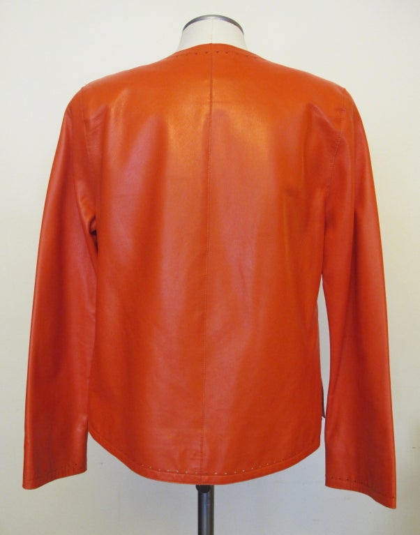 Red 1980's Jean Muir Leather Jacket For Sale