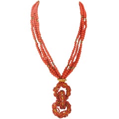 1960's William de Lillo Faux Coral Beaded Necklace