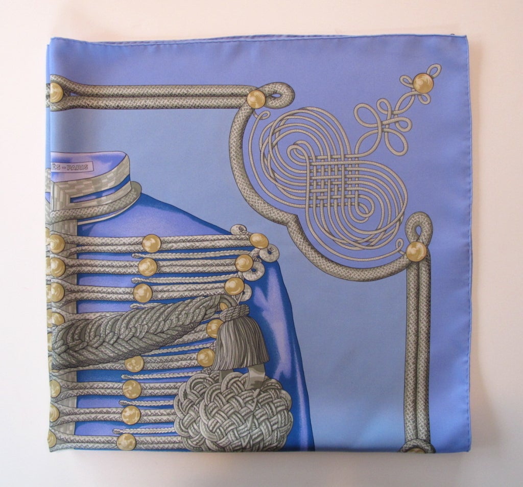 Hermes Blue Brandebourgs Scarf In Excellent Condition For Sale In San Francisco, CA
