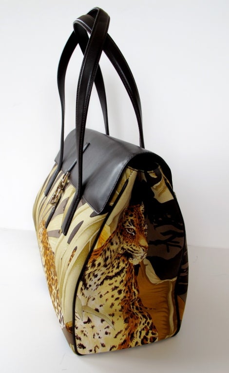 Black Salvatore Farragamo Jungle Leopard Handbag For Sale
