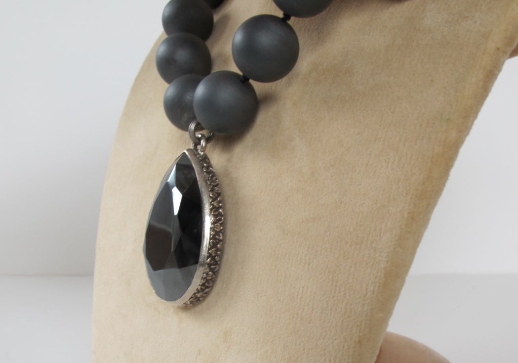 1980's Stephen Dweck Sterling Silver Faceted Hematite Necklace For Sale 1