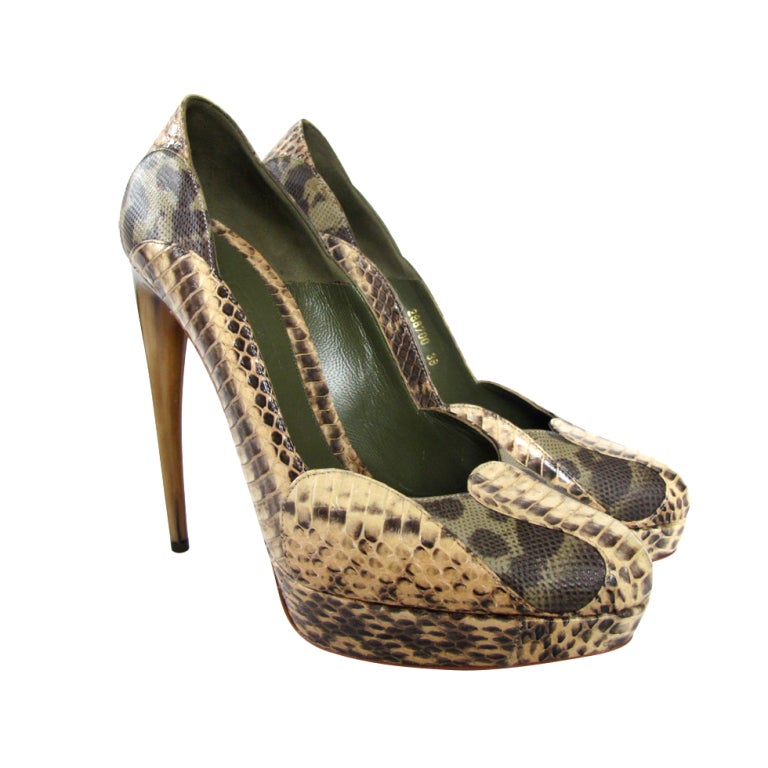 Alexander McQueen Horn-Heel Snakeskin Pump