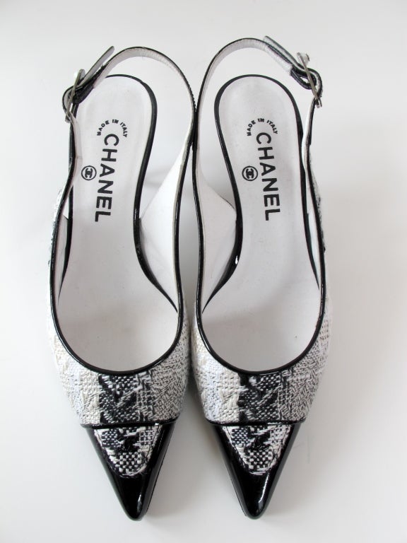 Women's Chanel Metallic Tweed Kitten Heels with Pearl Accented Buckles