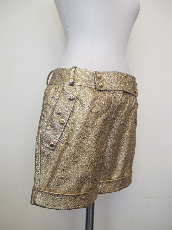 Women's Gold Leather Versace Shorts For Sale