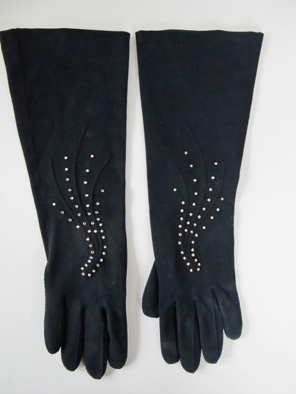 Aris 1950's Black Cotton Cocktail Gloves In Excellent Condition For Sale In San Francisco, CA