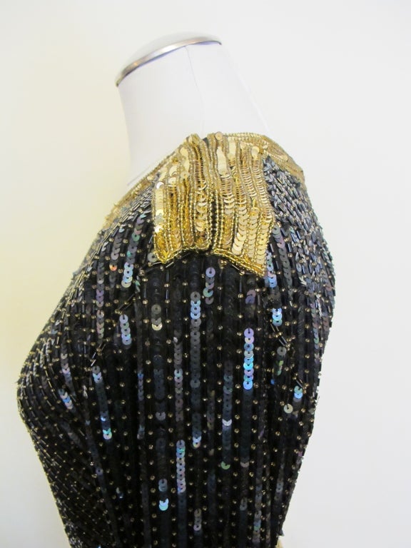 1980's Yves Saint Laurent Sequin and Beaded Blouse In Excellent Condition For Sale In San Francisco, CA