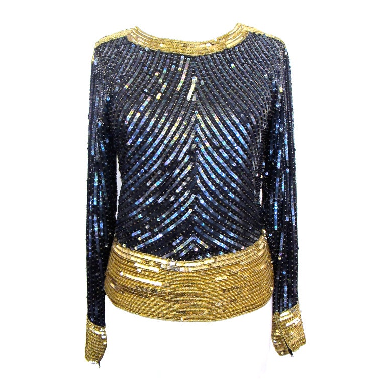 1980's Yves Saint Laurent Sequin and Beaded Blouse For Sale