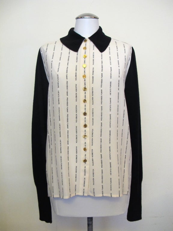 1980's Chanel Cashmere and Silk "No Smoking" Blouse