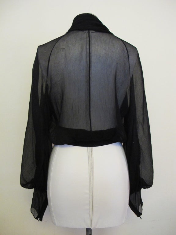 Hermes Black Chiffon Wrap Blouse In Excellent Condition For Sale In San Francisco, CA