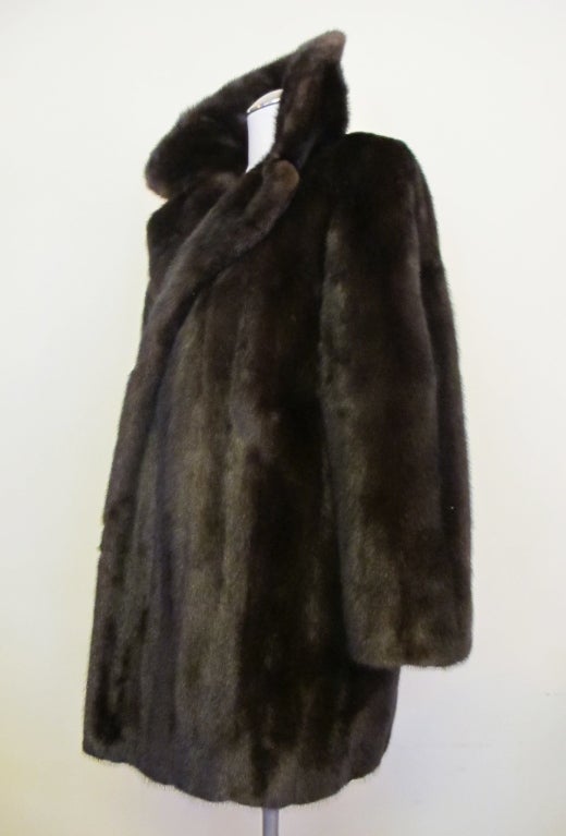 Black Natural Ranch Mink 3/4 Coat For Sale