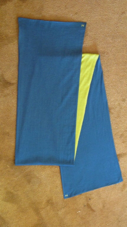 Luxurious blue & chartreuse reversible scarf. Letter 