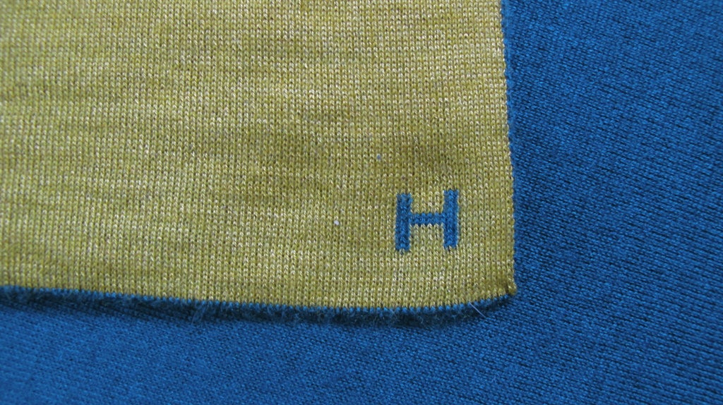 Women's Hermes Blue and Chartreuse Silk & Cashmere Scarf For Sale