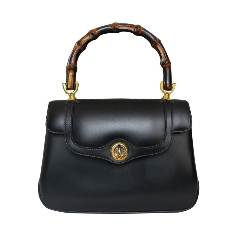 Bolso de cuero negro "nuevo" de Gucci de los años 70