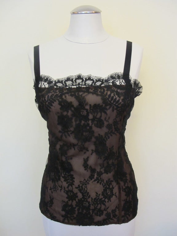 Black Chantilly Lace Camisole Lined in Brown Silk Chiffon with two satin black straps
zipper encased within two black satin strips. 

Bodice to Bottom - 16 inches length
Shoulder to bottom - 24 inches
Bust - 34inches to 38 inches


Shipping