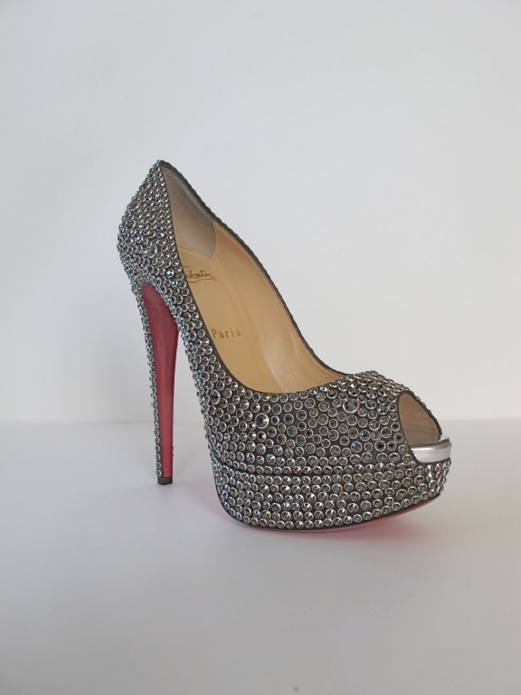 New Christian Louboutin Hematite Swarovski Crystal Shoes In New Condition For Sale In San Francisco, CA