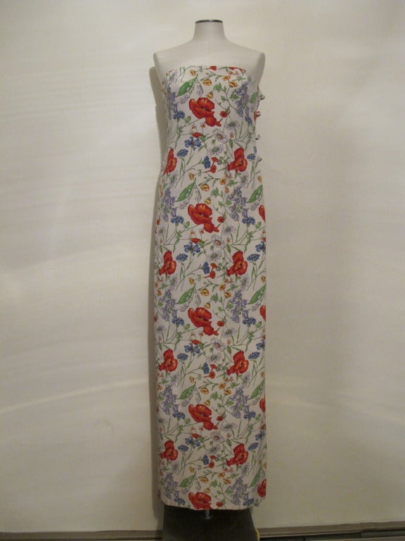 Gray Bill Blass Floral Print Strapless Gown