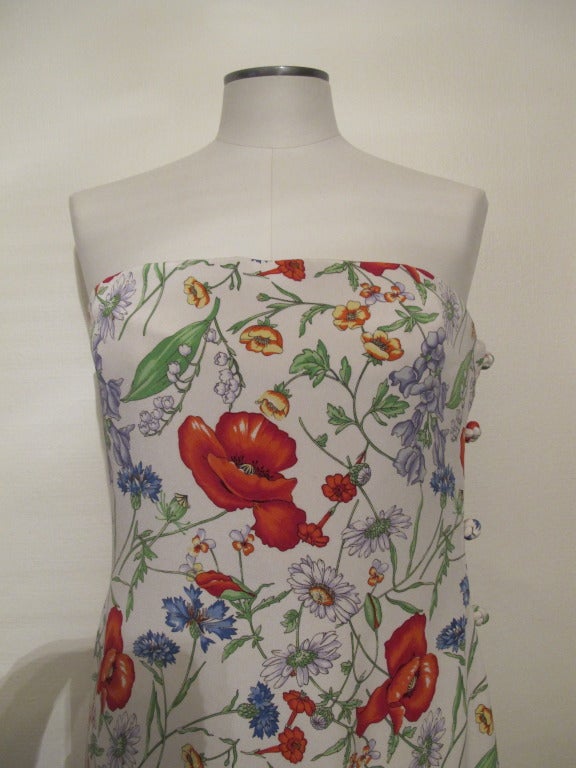 Bill Blass Floral Print Strapless Gown In Excellent Condition In San Francisco, CA